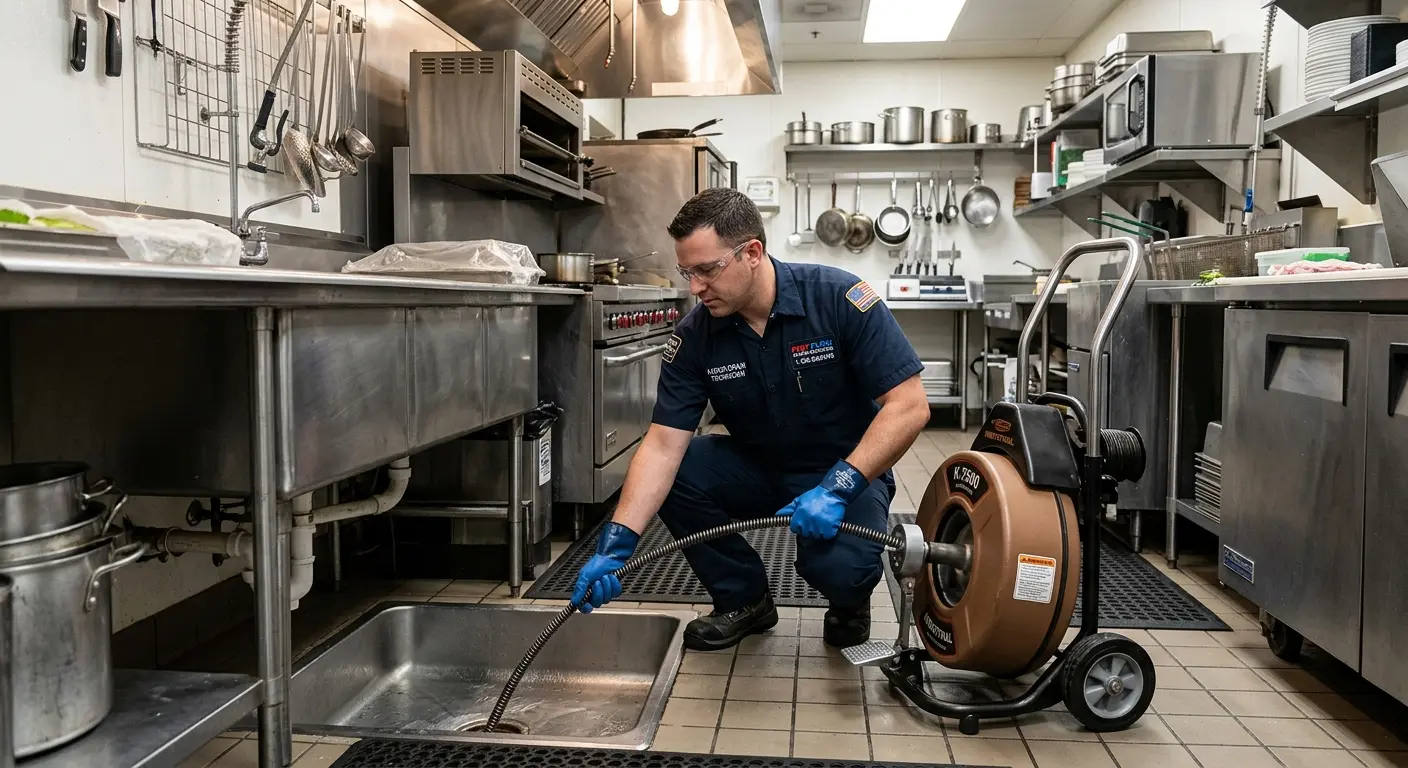 Commercial drain cleaning service in a restaurant kitchen in Spring Valley